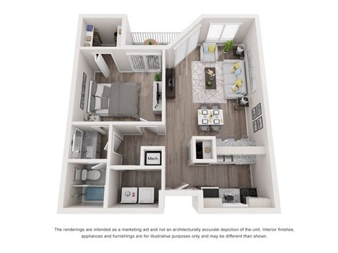Floor plan for 1 bed, 1 bath, 745 sqft